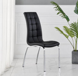 Furnizone UK Set Of 2 Dining Chairs - Naples Modern Dining Chairs - Black Faux Leather Chrome Legs Dining Chairs - Kitchen Dining Room Chairs - thumbnail 3