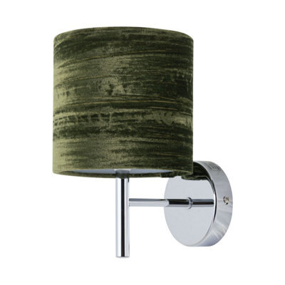 First Choice Lighting Brea - Chrome Wall Light With Green Crushed Velvet Shade - image 1