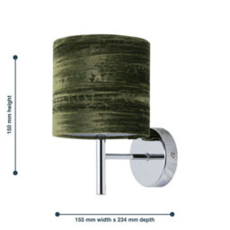 First Choice Lighting Brea - Chrome Wall Light With Green Crushed Velvet Shade - thumbnail 5