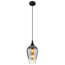 Luminosa Lighting Luminosa Lavus Dome Pendant Ceiling Light Matt Black Chromed Glass Shade 1X E27