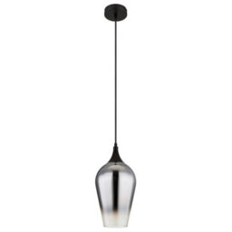 Luminosa Lighting Luminosa Lavus Dome Pendant Ceiling Light Matt Black Chromed Glass Shade 1X E27 - thumbnail 2