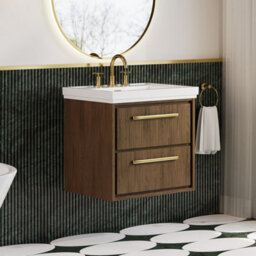 Hudson Reed Lille Wall Hung Two Drawer Contemporary Vanity Unit With 3 Tap Hole Basin In Antique Oak, 630 X 471mm - thumbnail 4
