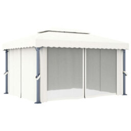 Berkfield Gazebo With Curtain&led String Lights 4X3 M Cream White - thumbnail 5