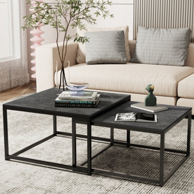 Fativo Small Large Square Sintered Stone Marble Table Set Of 2 Square Centre Table Side Table, Coffee Table, Black, 65Cm - image 1