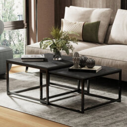 Fativo Small Large Square Sintered Stone Marble Table Set Of 2 Square Centre Table Side Table, Coffee Table, Black, 65Cm - thumbnail 9