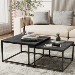 Fativo Small Large Square Sintered Stone Marble Table Set Of 2 Square Centre Table Side Table, Coffee Table, Black, 65Cm - thumbnail 8