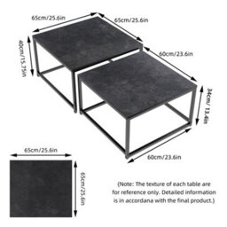 Fativo Small Large Square Sintered Stone Marble Table Set Of 2 Square Centre Table Side Table, Coffee Table, Black, 65Cm - thumbnail 2