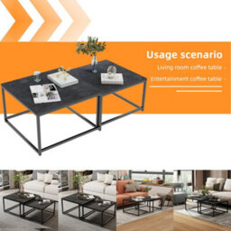 Fativo Small Large Square Sintered Stone Marble Table Set Of 2 Square Centre Table Side Table, Coffee Table, Black, 65Cm - thumbnail 5