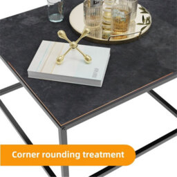 Fativo Small Large Square Sintered Stone Marble Table Set Of 2 Square Centre Table Side Table, Coffee Table, Black, 65Cm - thumbnail 3