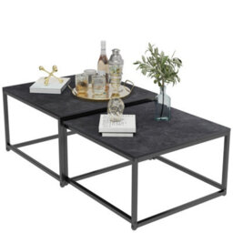 Fativo Small Large Square Sintered Stone Marble Table Set Of 2 Square Centre Table Side Table, Coffee Table, Black, 65Cm - thumbnail 6
