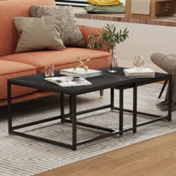 Fativo Small Large Square Sintered Stone Marble Table Set Of 2 Square Centre Table Side Table, Coffee Table, Black, 65Cm - thumbnail 7