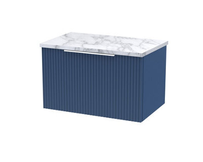 Balterley Tixall Fluted 1 Drawer Wall Hung Vanity Unit With Laminate Worktop, Satin Blue, 600mm - image 1