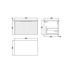 Balterley Tixall Fluted 1 Drawer Wall Hung Vanity Unit With Laminate Worktop, Satin Blue, 600mm - thumbnail 2