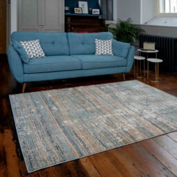 Loomed Beige Blue Living Area Rug With Distressed Finish 120X170Cm - thumbnail 2