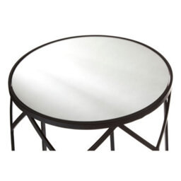 Orsina Set Of 2 Black Polygonal Side Tables,geometric Small Tables With Mirrored Glass Tops,luxe Black Round Table - thumbnail 3
