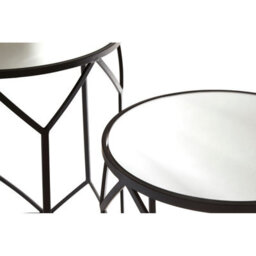 Orsina Set Of 2 Black Polygonal Side Tables,geometric Small Tables With Mirrored Glass Tops,luxe Black Round Table - thumbnail 4