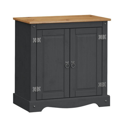 Sideboard Charcoal 2 Door Cupboard Solid Wood Pine Wooden Painted Grey - image 1