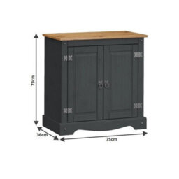 Sideboard Charcoal 2 Door Cupboard Solid Wood Pine Wooden Painted Grey - thumbnail 3