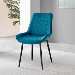 Furniturebox Set Of 2 Dining Chairs - Pesaro Modern Dining Chairs - Blue Velvet Black Leg Dining Chairs - Kitchen Dining Room Chairs - thumbnail 4