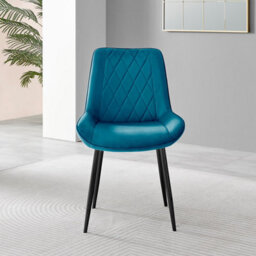 Furniturebox Set Of 2 Dining Chairs - Pesaro Modern Dining Chairs - Blue Velvet Black Leg Dining Chairs - Kitchen Dining Room Chairs - thumbnail 5