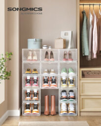 Songmicsshoe Boxes Set Of 6, Stackable Clear Plastic Shoe Storage, Secure Vertically Or Horizontally
