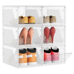 Songmicsshoe Boxes Set Of 6, Stackable Clear Plastic Shoe Storage, Secure Vertically Or Horizontally - thumbnail 2