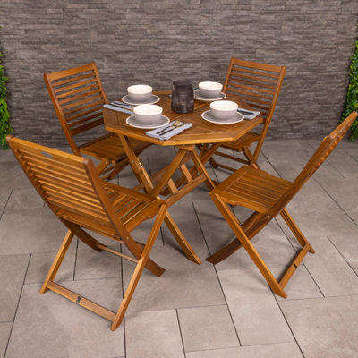 Charles Bentley Fsc Acacia Wooden Octagonal Table & Chairs 5Pc Set - image 1