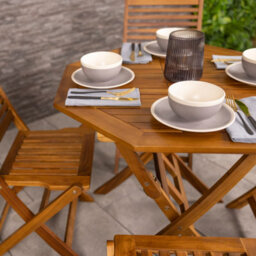 Charles Bentley Fsc Acacia Wooden Octagonal Table & Chairs 5Pc Set - thumbnail 2