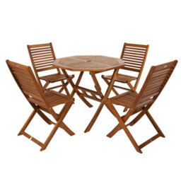 Charles Bentley Fsc Acacia Wooden Octagonal Table & Chairs 5Pc Set - thumbnail 3