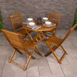Charles Bentley Fsc Acacia Wooden Octagonal Table & Chairs 5Pc Set - thumbnail 1