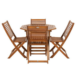 Charles Bentley Fsc Acacia Wooden Octagonal Table & Chairs 5Pc Set - thumbnail 4