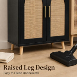 London Boutique Tall Rattan Storage Cabinet, Freestanding Sideboard With Curved Double Doors, Adjustable Shelves, Natural - thumbnail 9