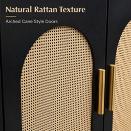 London Boutique Tall Rattan Storage Cabinet, Freestanding Sideboard With Curved Double Doors, Adjustable Shelves, Natural - thumbnail 7
