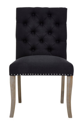 Orsina Black Linen Dining Chair With Wooden Legs,metallic Silver Studded Dining Seat,comfortable Chair,accent Chair - image 1