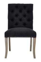 Orsina Black Linen Dining Chair With Wooden Legs,metallic Silver Studded Dining Seat,comfortable Chair,accent Chair - thumbnail 7
