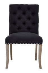 Orsina Black Linen Dining Chair With Wooden Legs,metallic Silver Studded Dining Seat,comfortable Chair,accent Chair