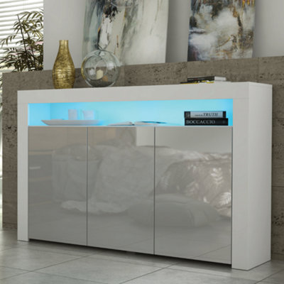 Aether Sideboard 155Cm White & Grey With High Gloss Doors And Led Lighting - Creative Furniture - image 1