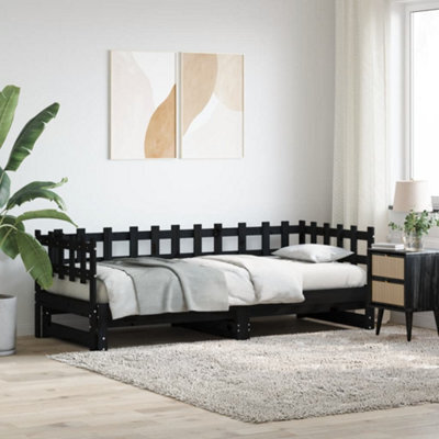 Berkfield Pull-Out Day Bed Black 2X(80X200) Cm Solid Wood Pine - image 1
