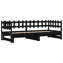 Berkfield Pull-Out Day Bed Black 2X(80X200) Cm Solid Wood Pine - thumbnail 7