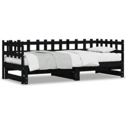 Berkfield Pull-Out Day Bed Black 2X(80X200) Cm Solid Wood Pine - thumbnail 3