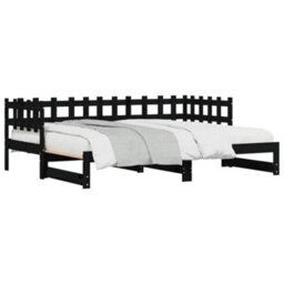 Berkfield Pull-Out Day Bed Black 2X(80X200) Cm Solid Wood Pine - thumbnail 2