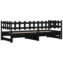 Berkfield Pull-Out Day Bed Black 2X(80X200) Cm Solid Wood Pine - thumbnail 8
