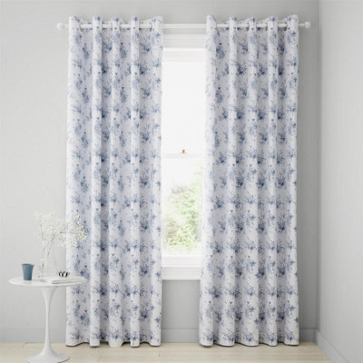"Catherine Lansfield Lucie Floral Frill Blue 66X90"" Curtain Pair Fully Lined Ready Made" - image 1