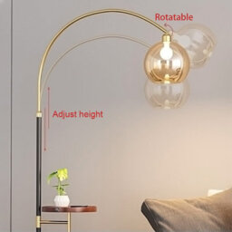 Darphe 147Cm Curved Glass Lampshade Floor Lamp With Wooden Tray,  Living Room And Bedroom Floor Lamp - thumbnail 3