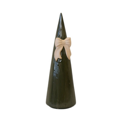 Four Candle Large Forest Green Striped Tree With Bow Detail - image 1
