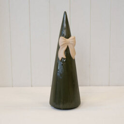 Four Candle Large Forest Green Striped Tree With Bow Detail - thumbnail 2