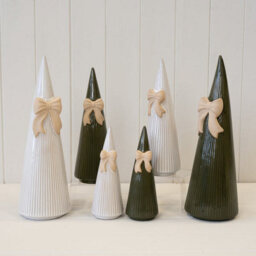 Four Candle Large Forest Green Striped Tree With Bow Detail - thumbnail 3