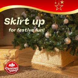 Christmas Village Gold Glitter Square Christmas Tree Skirt 48X48Cm Durable Easy Assembly Secure Fit For Stands Up To 46Cm - thumbnail 2