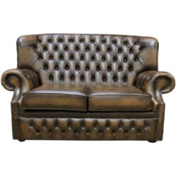Chesterfield Handmade 2 Seater Sofa Antique Gold Leather In Monks Style - thumbnail 1