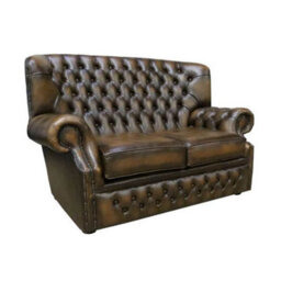 Chesterfield Handmade 2 Seater Sofa Antique Gold Leather In Monks Style - thumbnail 2